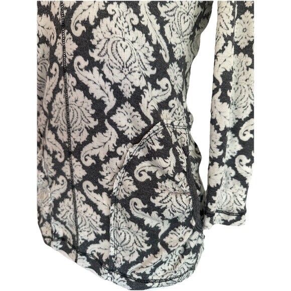 Mod-O-Doc YTK Gray & White Damask Print lightweight Thermal Pullover Hoodie Sz 2 - Picture 2 of 9